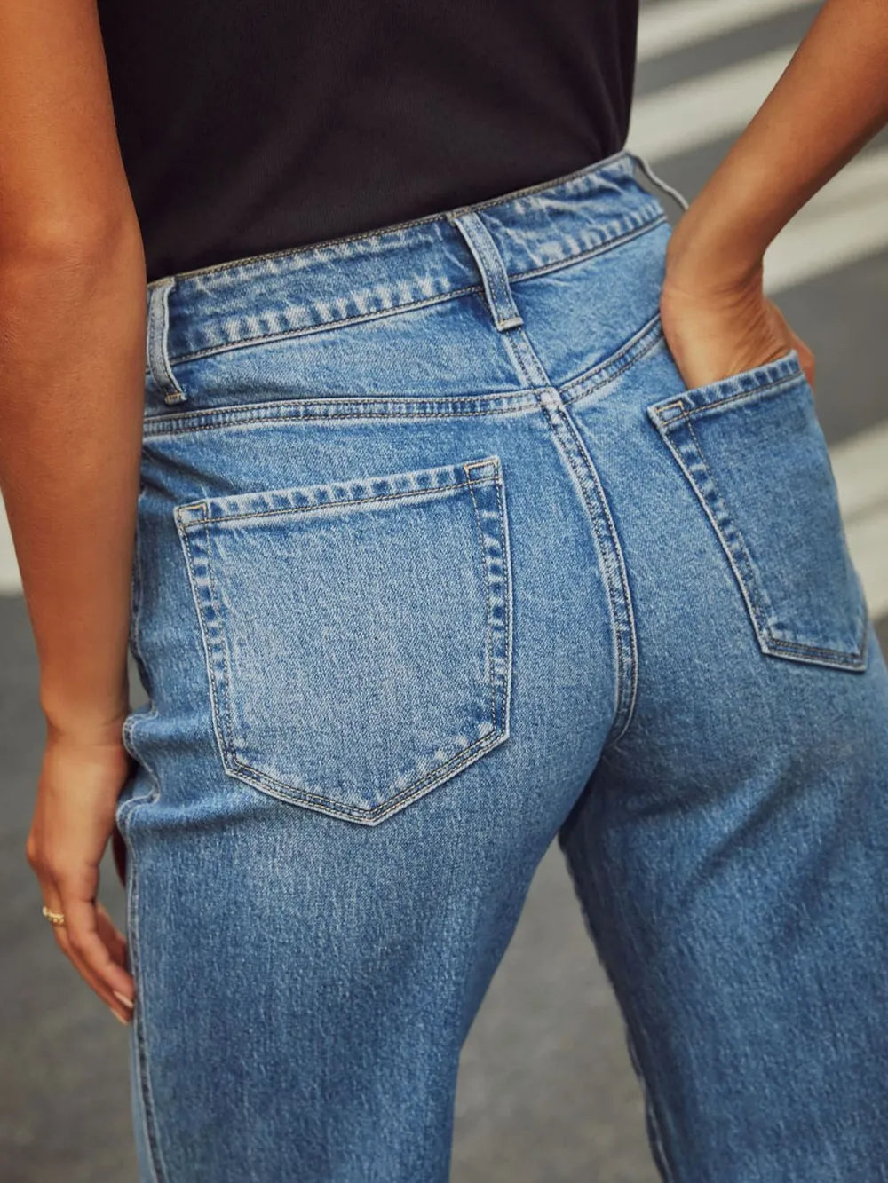 High Waisted Straight Leg Rolled Jeans (3)