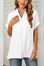 Notched Short Sleeve Blouse (8)