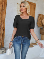 Eyelet Asymmetrical Neck Short Sleeve T-shirt (11)