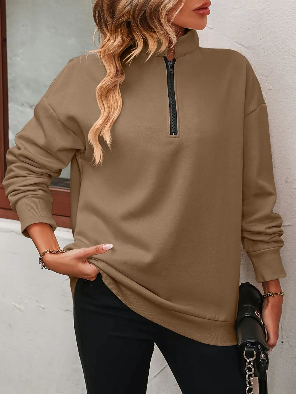 Zip-up Dropped Shoulder Sweatshirt (22)