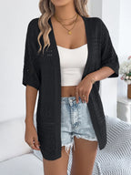 Openwork Open Front Half Sleeve Cardigan (5)