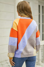 Block Round Neck Long Sleeve Sweater (6)
