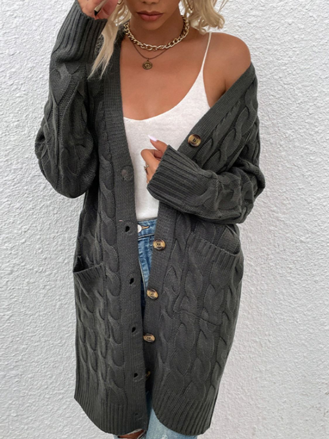 Cable-knit Button Down Cardigan Pockets (11)