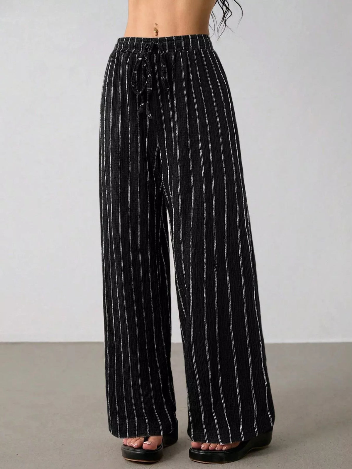 Striped Wide-leg Drawstring Pants (8)