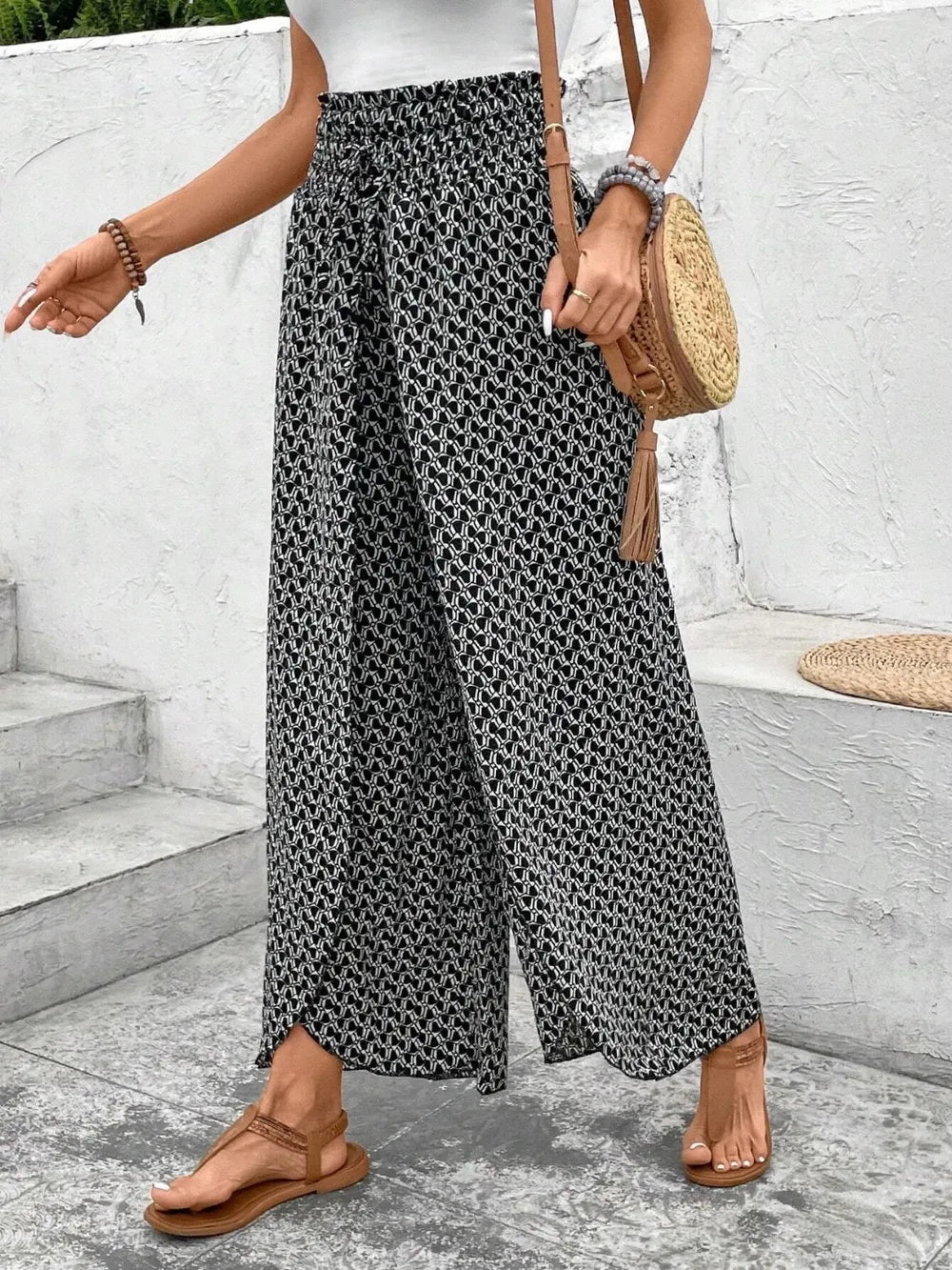 Tied Printed Wide Leg Pants (7)