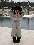 Cropped Zip-up Hoodie Wide-leg Sweatpants Lounge Set (22)
