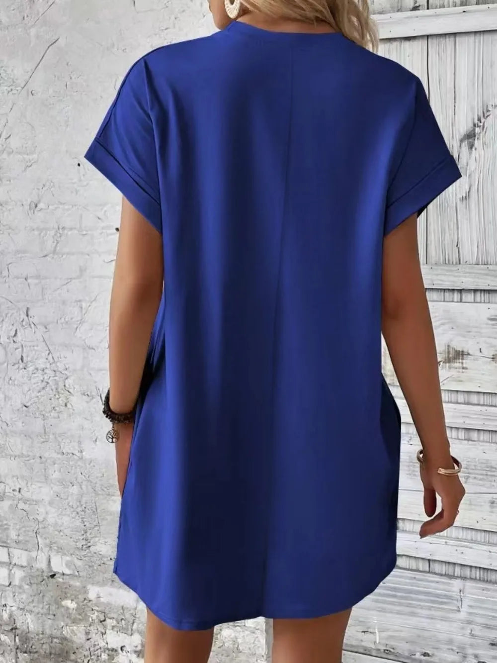 Pocketed Round Neck Short Sleeve Dress (15)