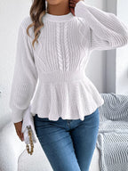 Cable Knit Round Neck Peplum Sweater