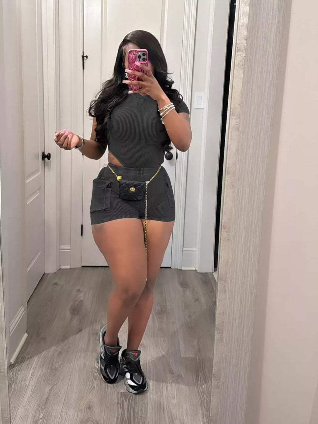 Ribbed Knit Bodysuit Shorts Set (9)