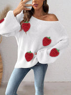 Strawberry Applique Oversized Sweater
