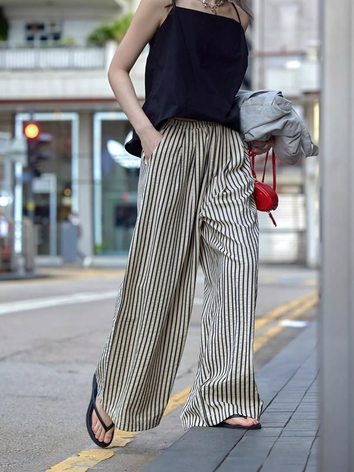 Full Size Striped Drawstring Waist Wide Leg Pants Plus (8)
