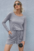 Drawstring Waist Long Sleeve Romper (8)