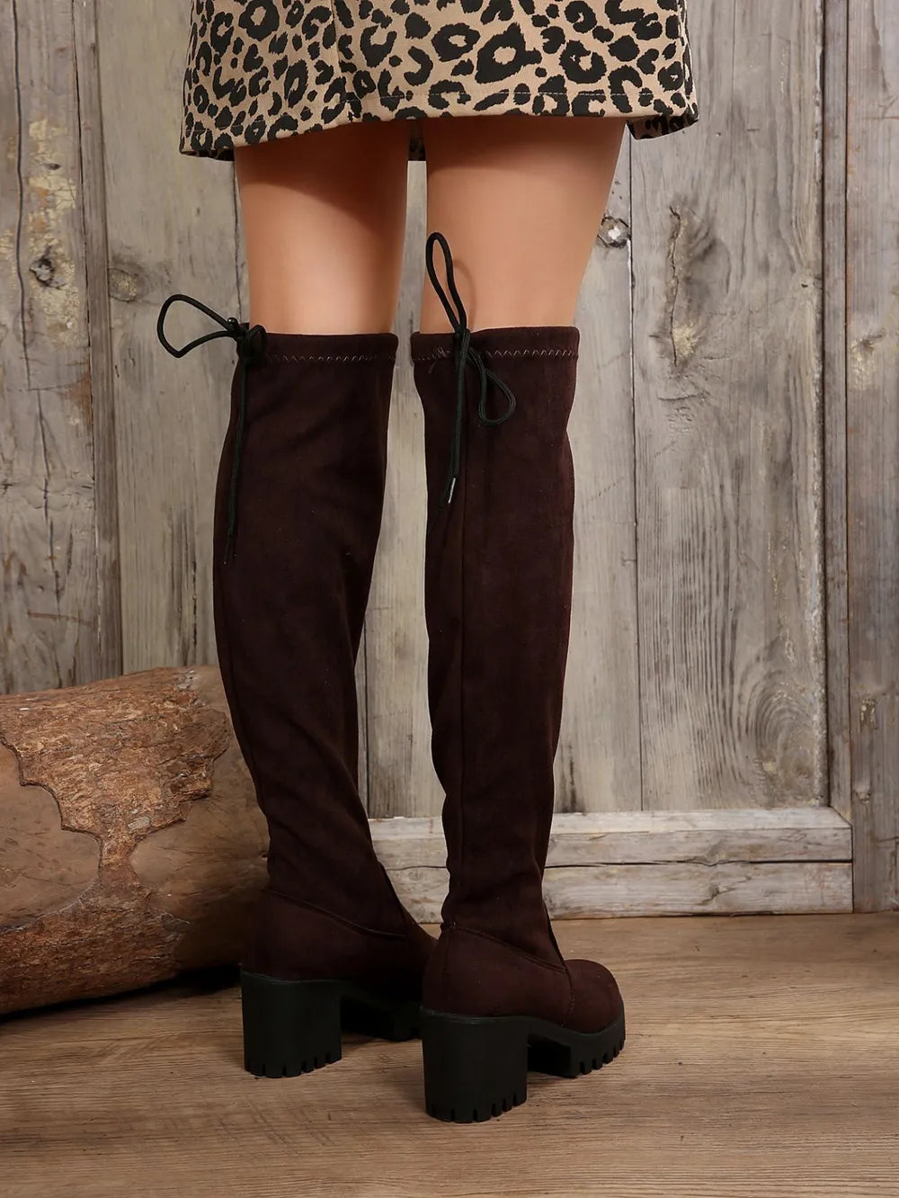 Leopard Round Toe Block Heel Boots (8)