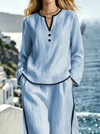 Contrast Trim Long Sleeve Top Pants Set (6)