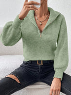 Half Zip Dropped Shoulder Sweater (15)