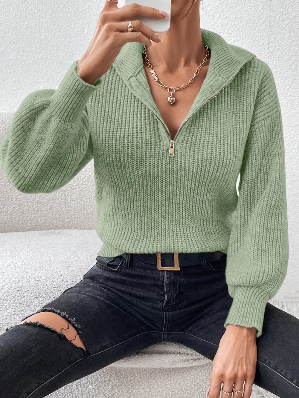 Half Zip Dropped Shoulder Sweater (15)