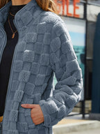 Fuzzy Checkered Zip Up Jacket (16)