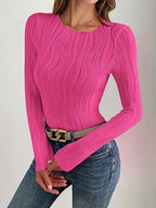 Textured Round Neck Long Sleeve Top (3)