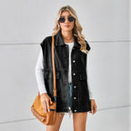 Pocketed Button Up Sleeveless Denim Jacket (16)