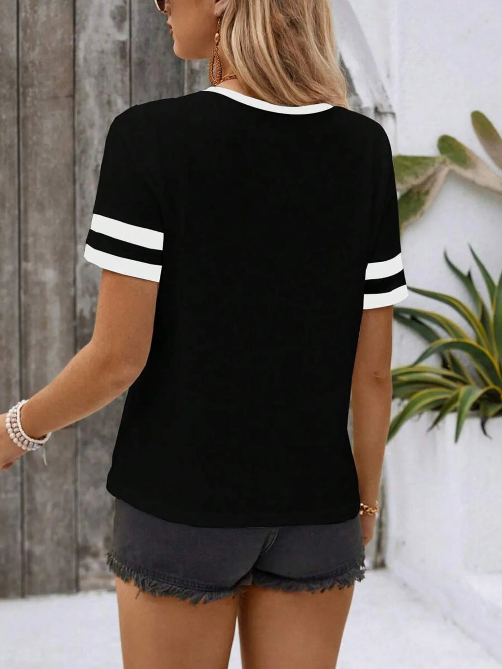 Striped Short Sleeve Half Zip Top (12)