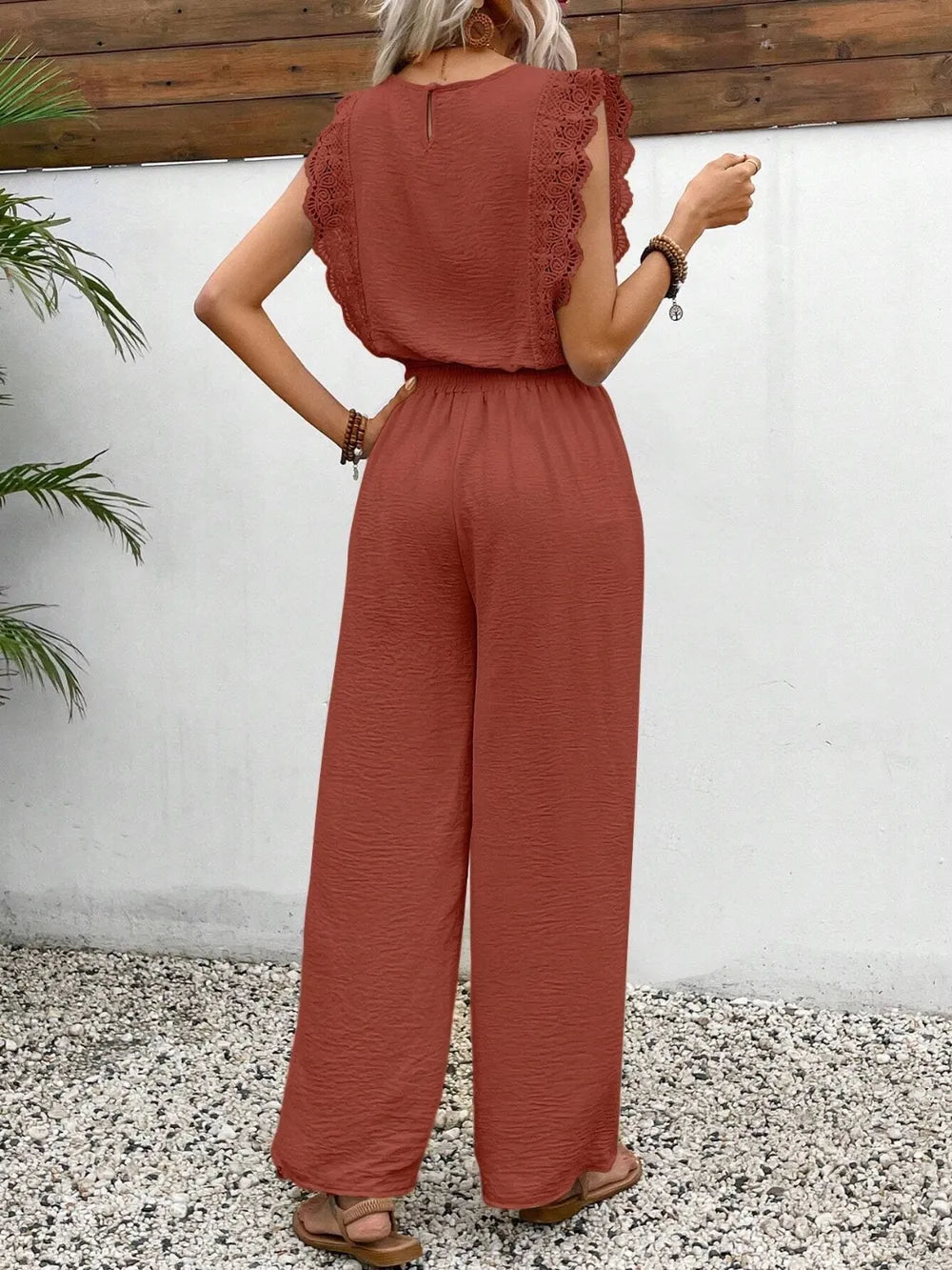 Lace Trim Round Neck Top Pants Set (10)