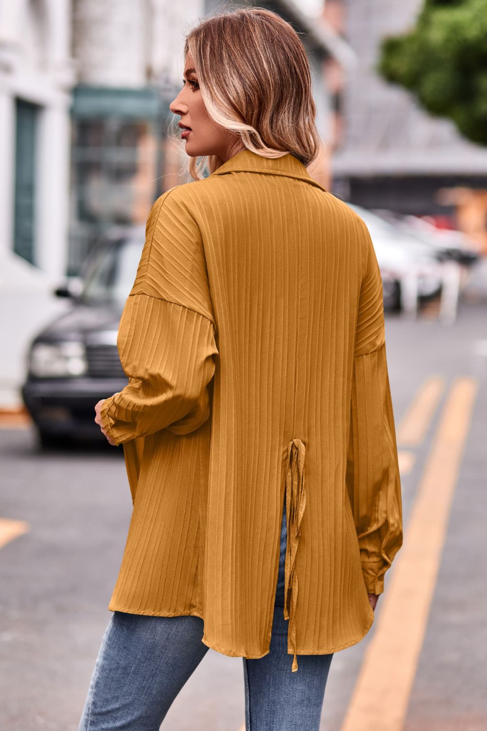 Slit Dropped Shoulder Longline Shirt (10)