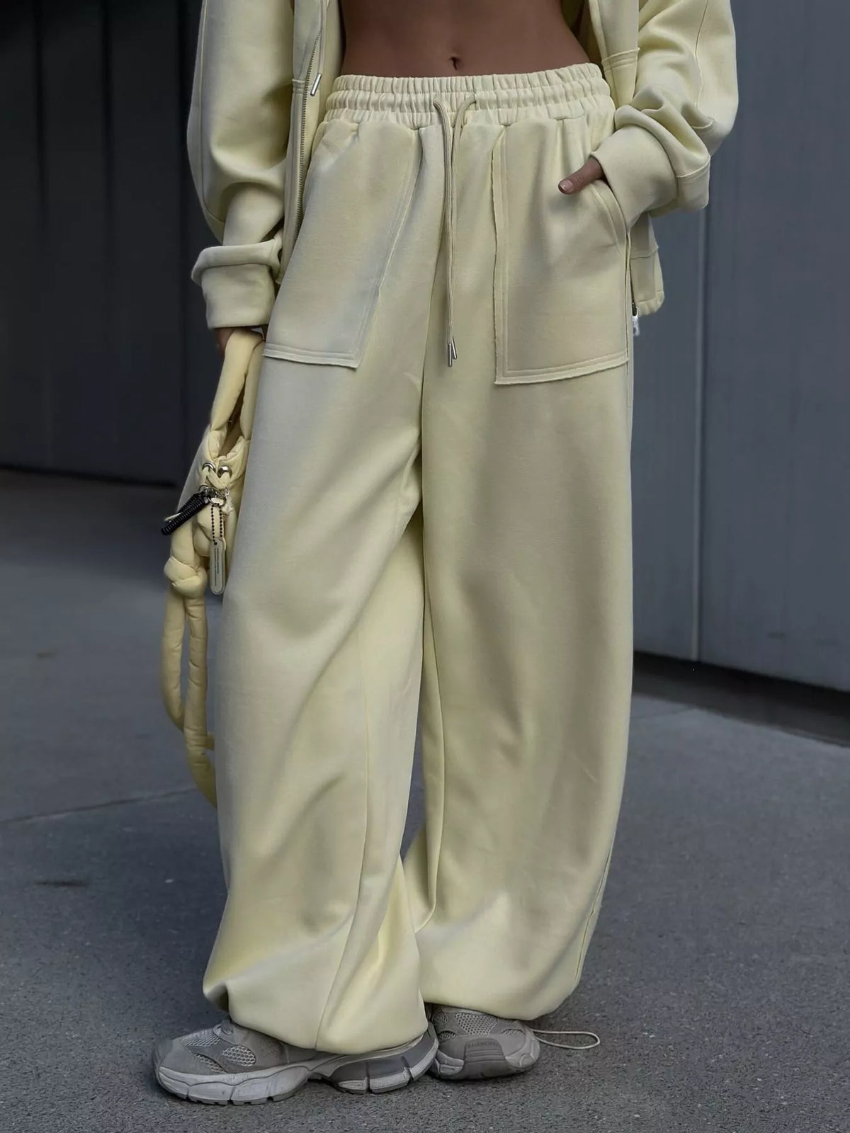 Oversized Zip-up Hoodie Wide-leg Pants Set (27)
