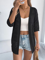 Openwork Open Front Half Sleeve Cardigan (11)