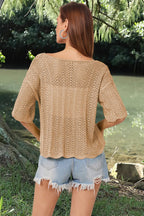 Openwork Round Neck Half Sleeve Knit Top (2)