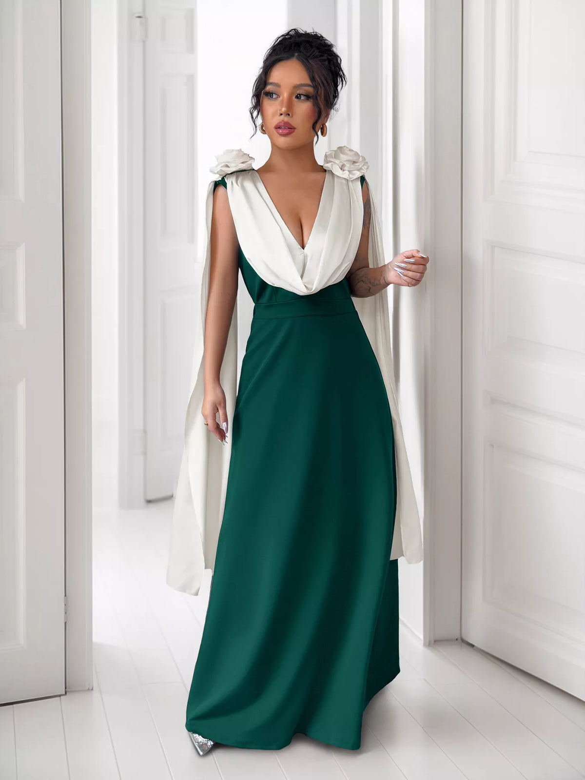 Floral Applique Two Tone Maxi Dress (8)