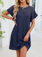 Lace Round Neck Short Sleeve T-shirt Dress (30)
