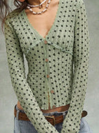 Polka Dot Button Down Textured Long Sleeve Blouse (20)