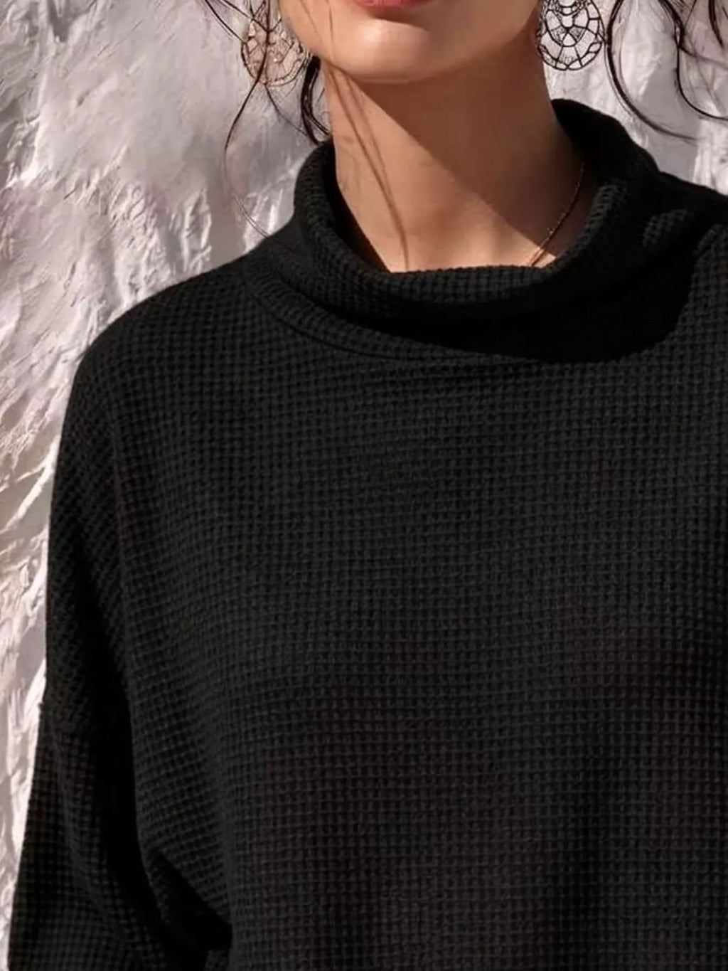 Full Size Waffle Knit Mock Neck Long Sleeve T-shirt Plus (8)