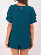 Ruffle Sleeve Top Shorts Two-piece Set (15)