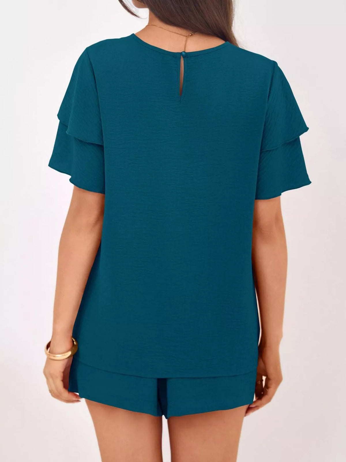 Ruffle Sleeve Top Shorts Two-piece Set (15)