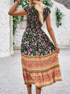 Printed Round Neck Cap Sleeve Dress (12)