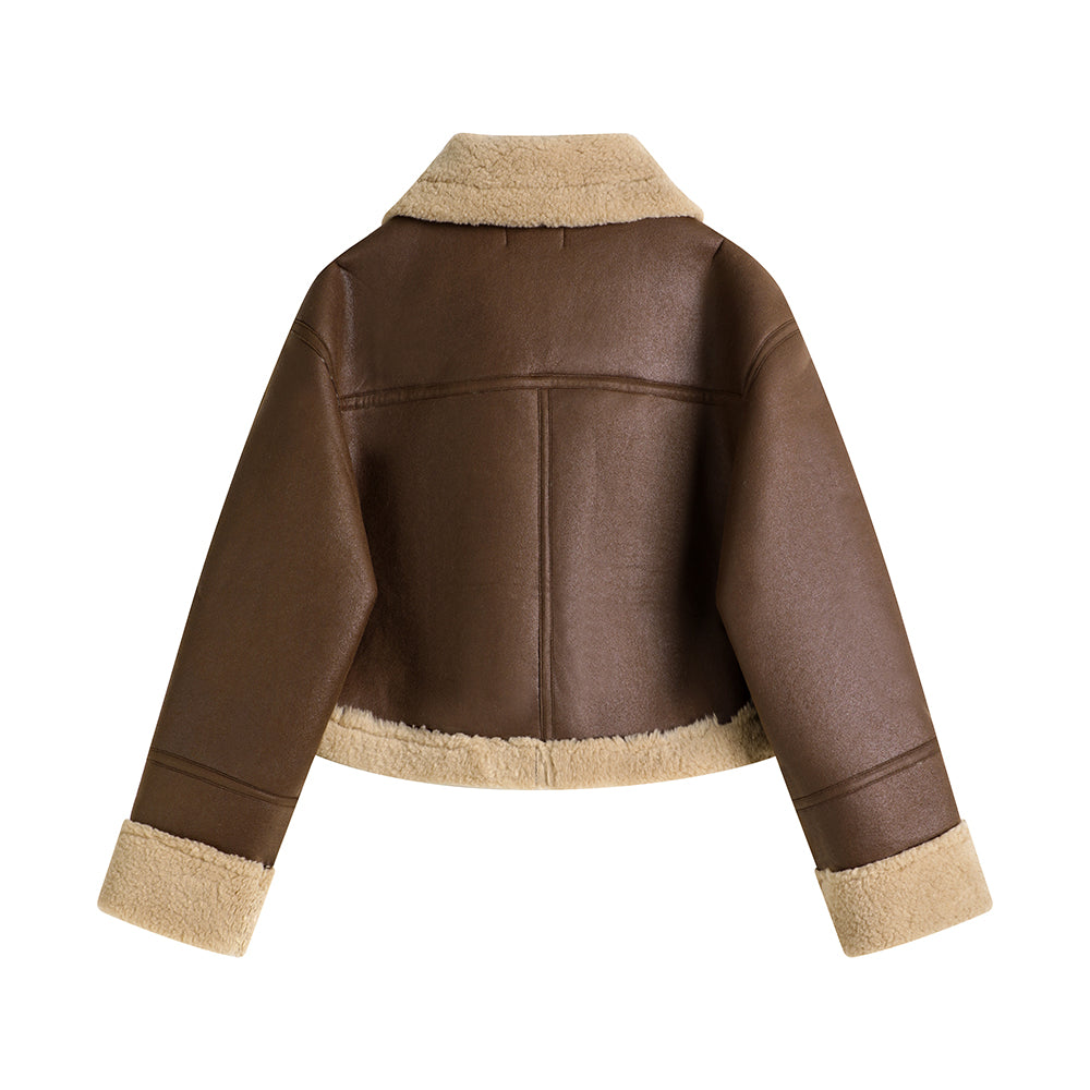Stand Collar Fur Integrated Lamb Short Coat photo 4