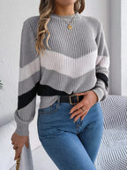 Chevron Stripe Block Round Neck Sweater (13)