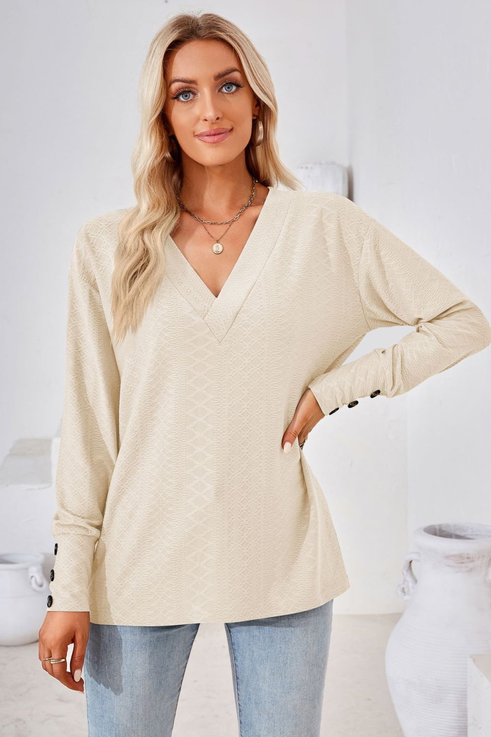 V-neck Long Sleeve Blouse (5)