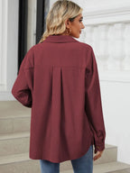 Button Up Dropped Shoulder Long Sleeve Outerwear (9)