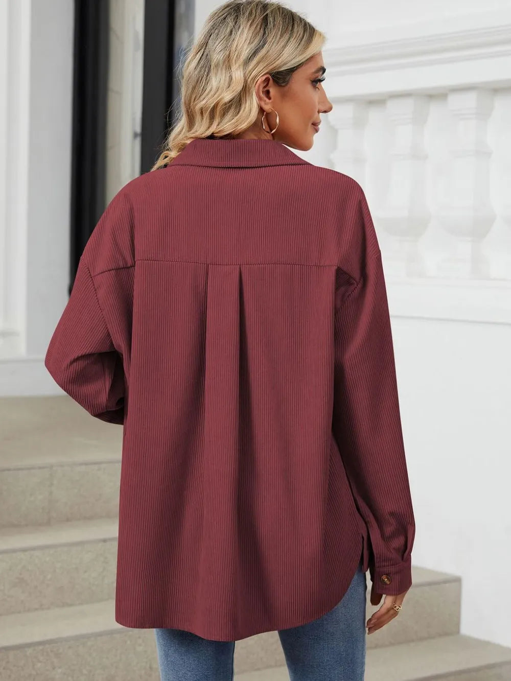 Button Up Dropped Shoulder Long Sleeve Outerwear (9)
