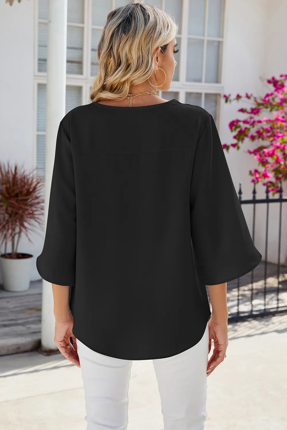 V-neck Three-quarter Sleeve Top (12)