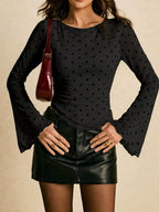 Polka Dot Mesh Bell Sleeve Top (8)