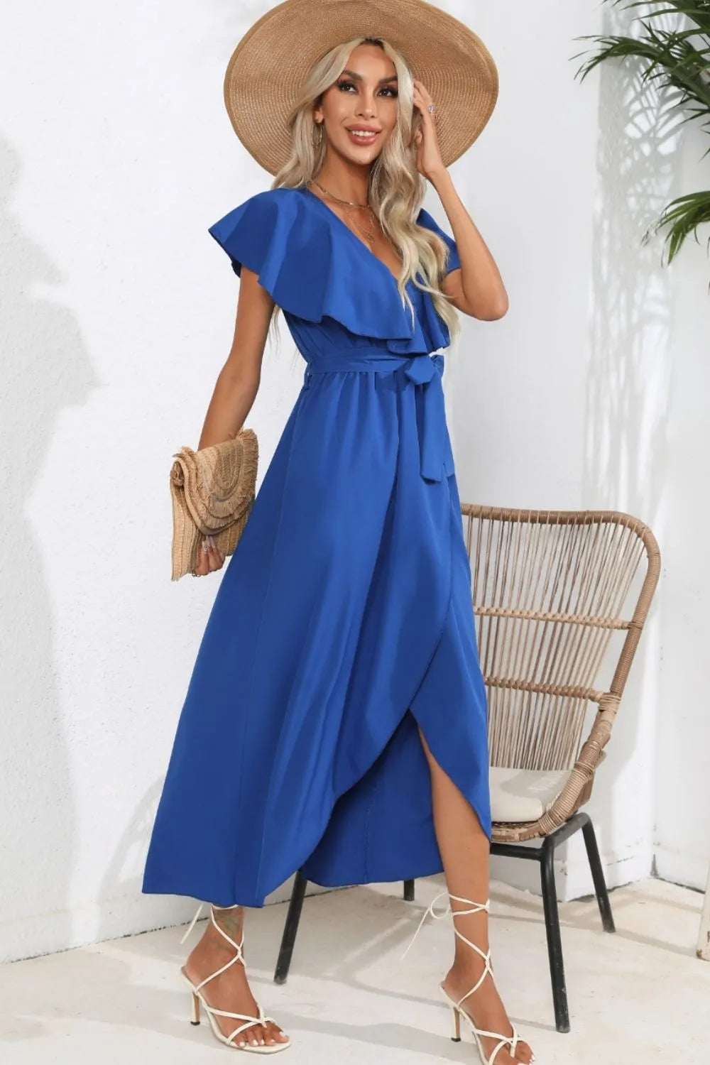Ruffled Tied V-neck Midi Dress (3)