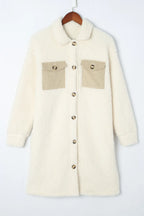 Collared Neck Long Sleeve Longline Teddy Jacket (4)