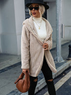 Open Front Ribbed Hooded Coat (3)