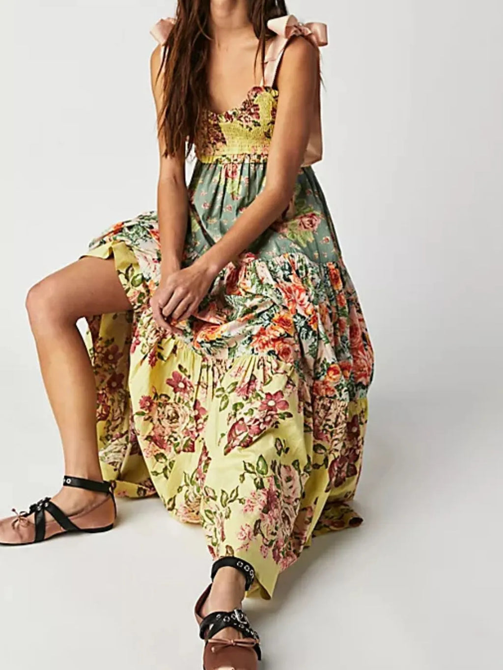 Printed V-neck Tie Shoulder Cami Dress (8)