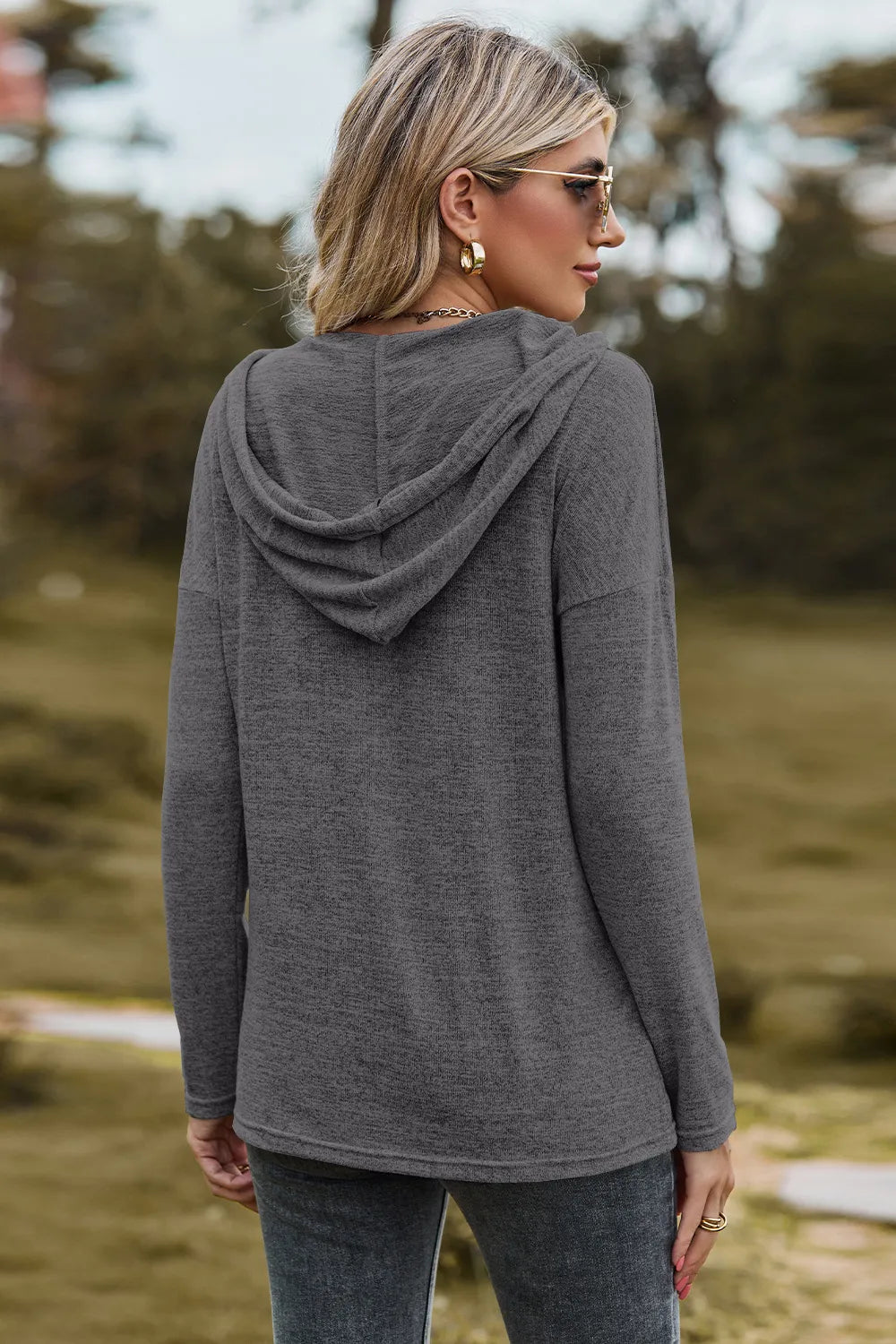 Drawstring Dropped Shoulder Hooded T-shirt (30)