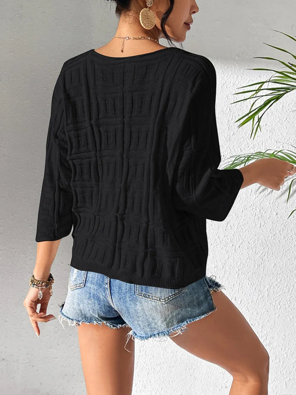 V-neck Three-quarter Sleeve Knit Top (11)
