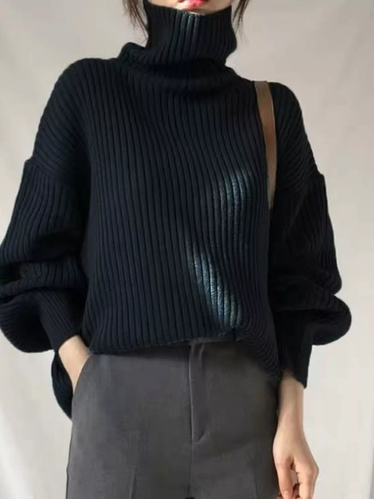 Oversized Turtleneck Ribbed Knit Sweater (12)